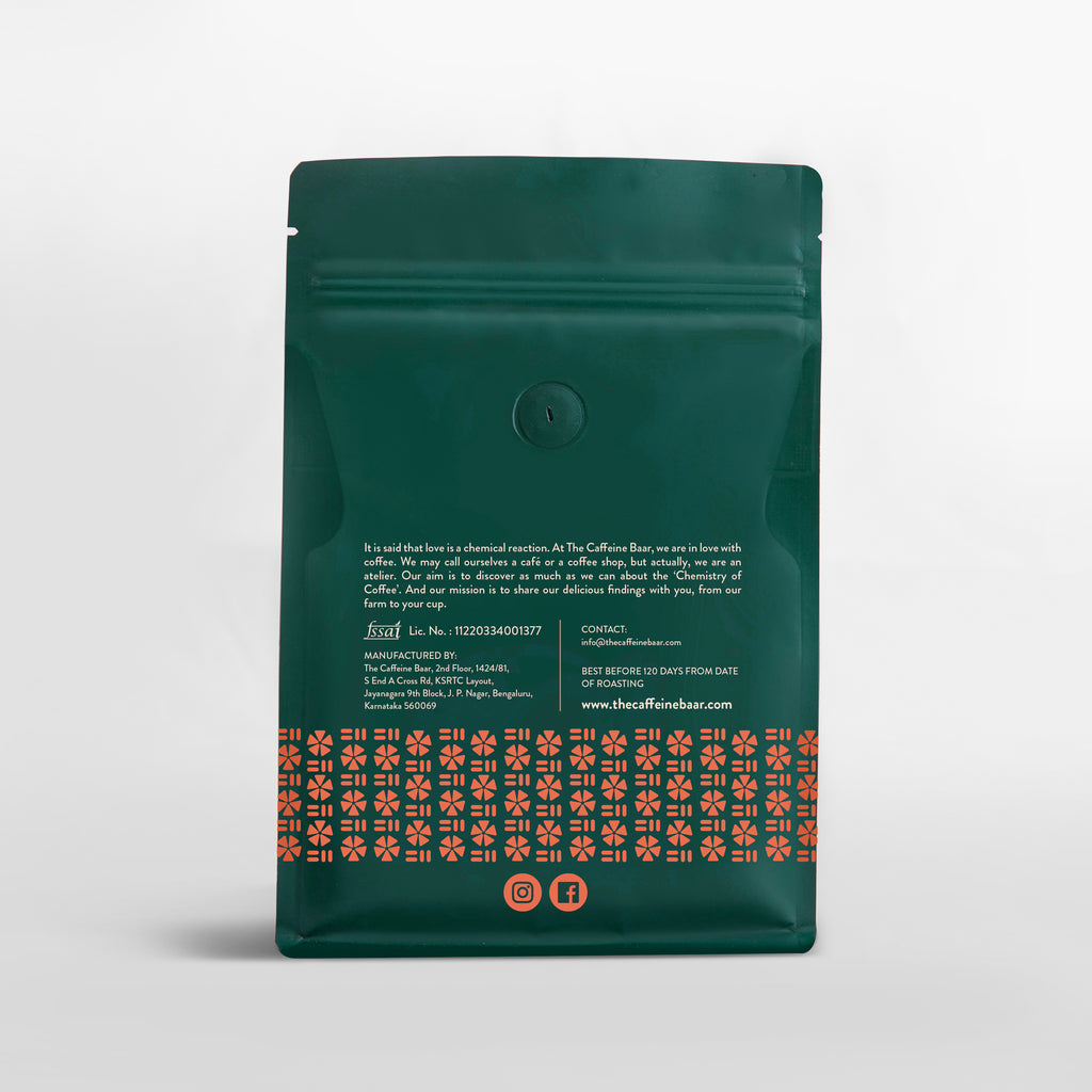 Coffee packet of 24 hour fermented washed arabica coffee beans