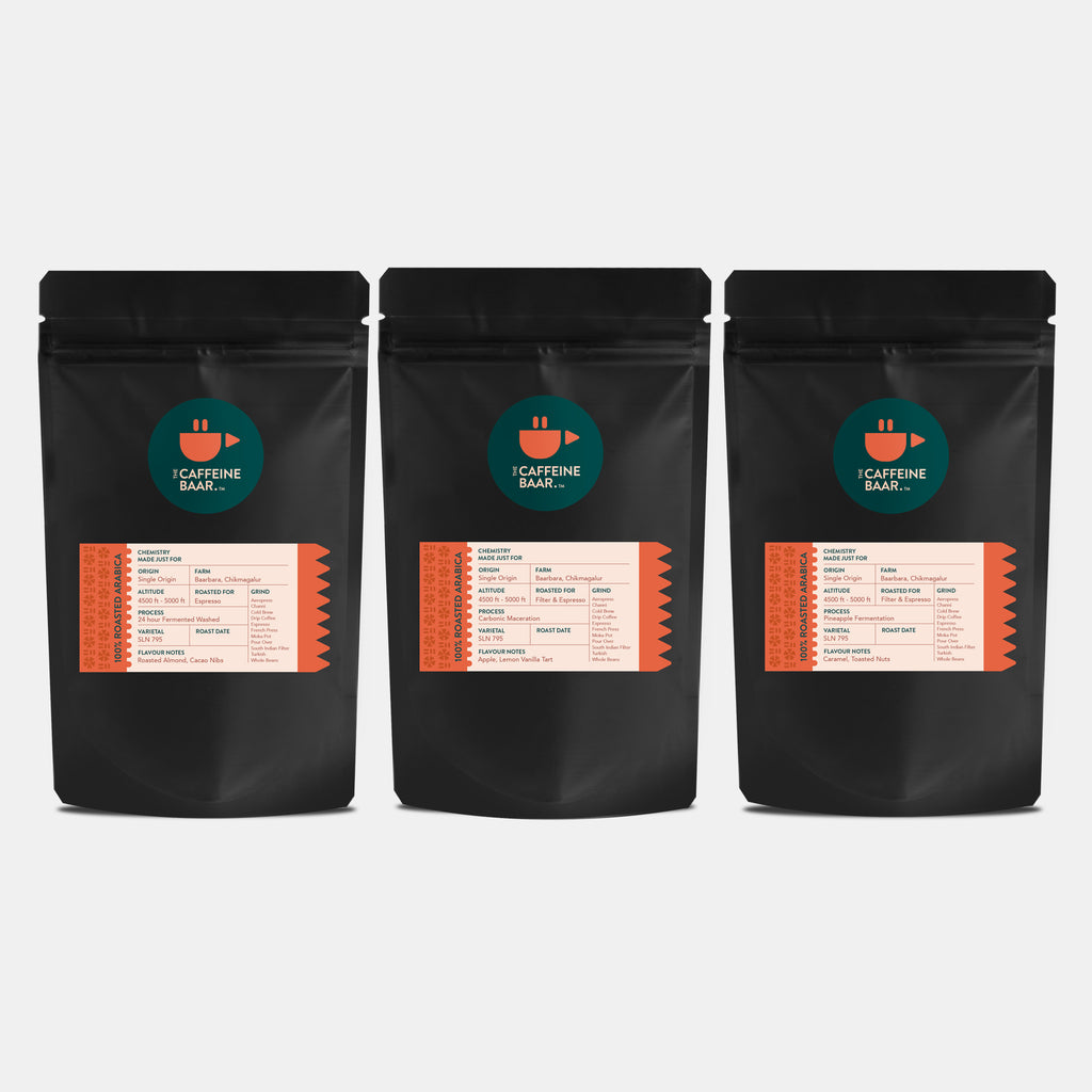 Coffee packets of 24 Hour-Fermented Washed Coffee, Carbonic Fermentation Coffee, Pineapple Fermentation Coffee